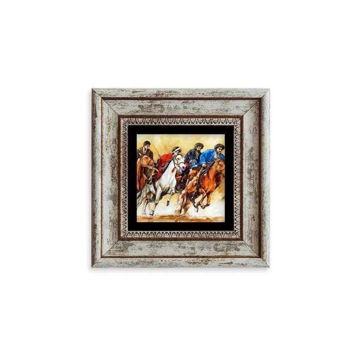Koşan Atlar Yağlı Boya Çerçeveli Taş Tablo 20 cm