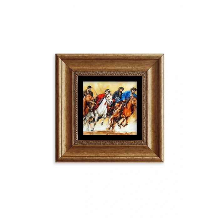 Koşan Atlar Yağlı Boya Çerçeveli Taş Tablo 20 cm