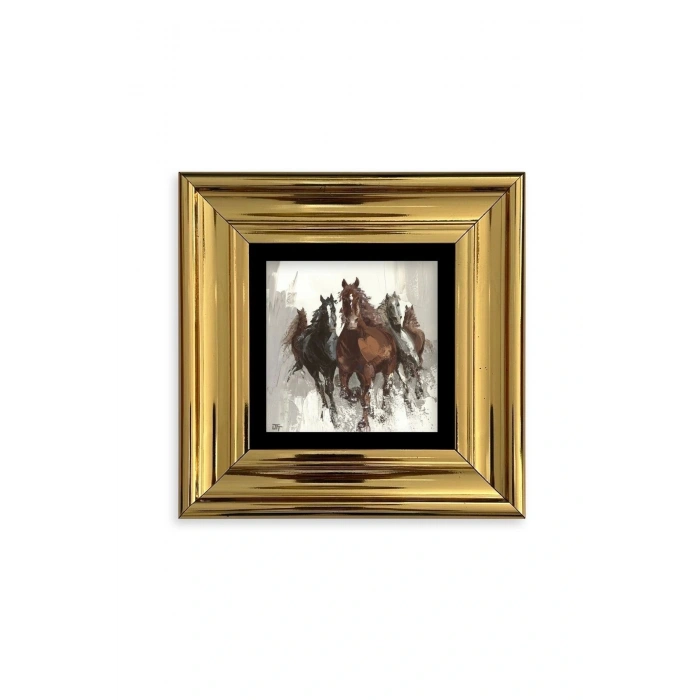 Koşan Atlar Yağlı Boya Çerçeveli Taş Tablo 20 cm