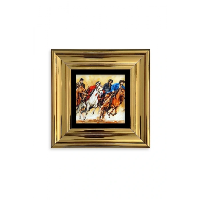 Koşan Atlar Yağlı Boya Çerçeveli Taş Tablo 20 cm