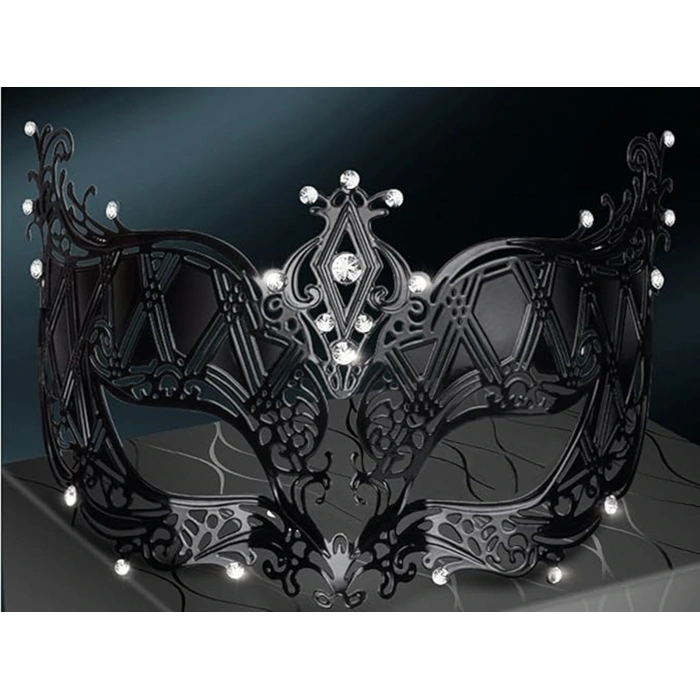Crystal Silver Stone Black Laser Cut Metal Luxury Mask