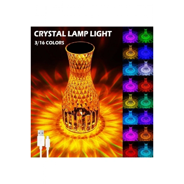 Kristal Masa Lambası Rgb Renk Değiştiren Gece Lambası 16 Renk Ve 4 Mod Dokunmatik Kontrol