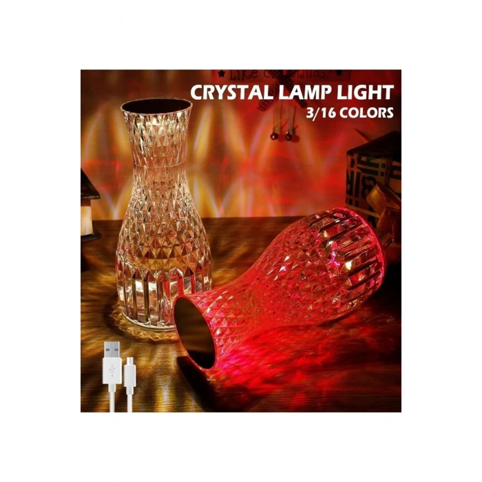 Kristal Masa Lambası Rgb Renk Değiştiren Gece Lambası 16 Renk Ve 4 Mod Dokunmatik Kontrol