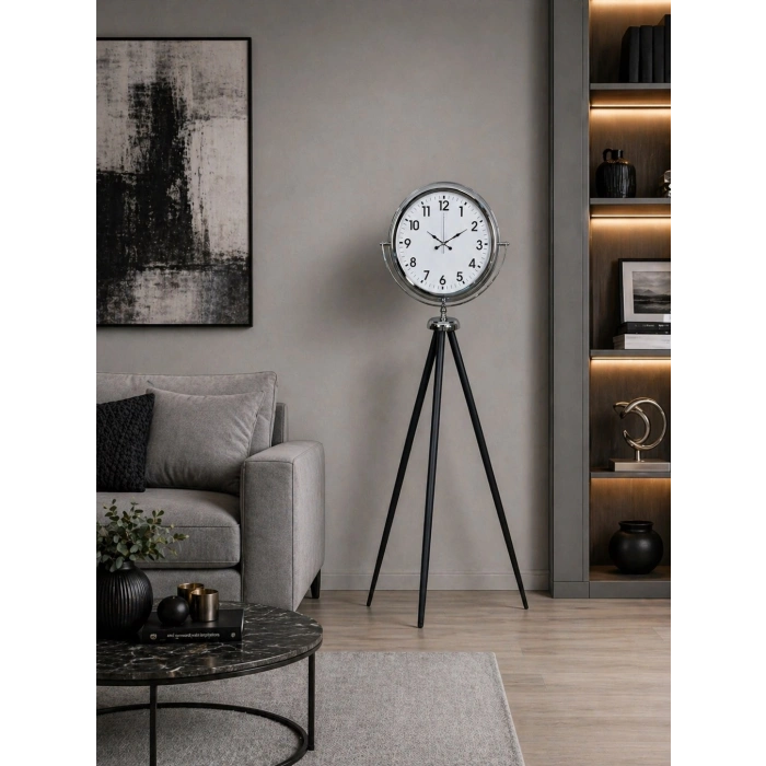 Krom Dekoratif Tasarım Tripod Ayaklı Saat