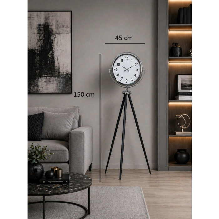 Krom Dekoratif Tasarım Tripod Ayaklı Saat