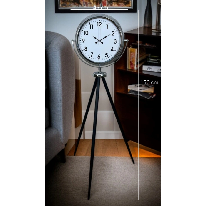 Krom Dekoratif Tasarım Tripod Ayaklı Saat