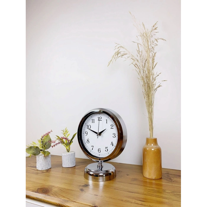 Krom Metal Dekoratif Masa Saati 25×20 cm