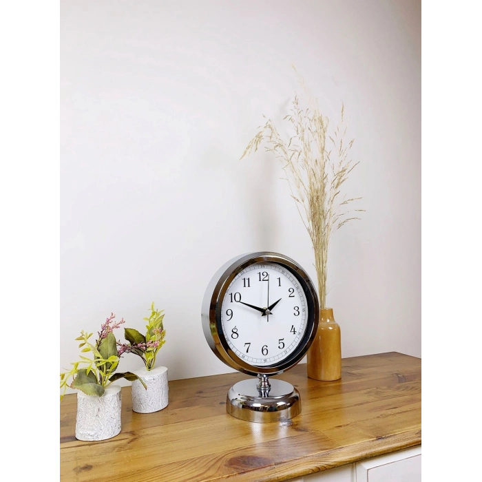 Krom Metal Dekoratif Masa Saati 25×20 cm