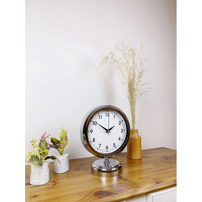 Krom Metal Lüks Masa Saati 25×20 cm