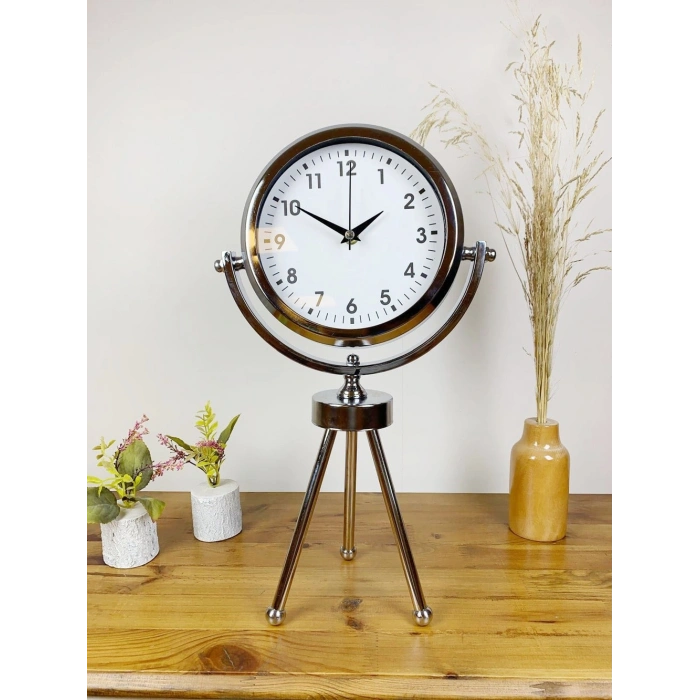 Krom Metal Mini Tripod Lüks Masa Saati 45×26 cm
