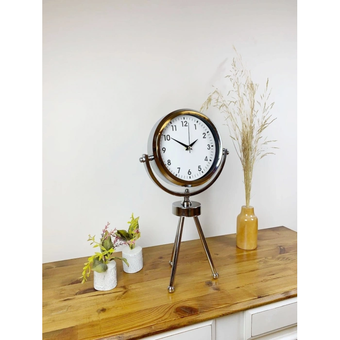 Krom Metal Mini Tripod Lüks Masa Saati 45×26 cm