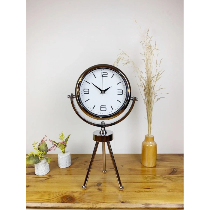 Krom Metal Mini Tripod Modern Masa Saati 45×26 cm