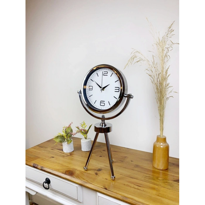 Krom Metal Mini Tripod Modern Masa Saati 45×26 cm