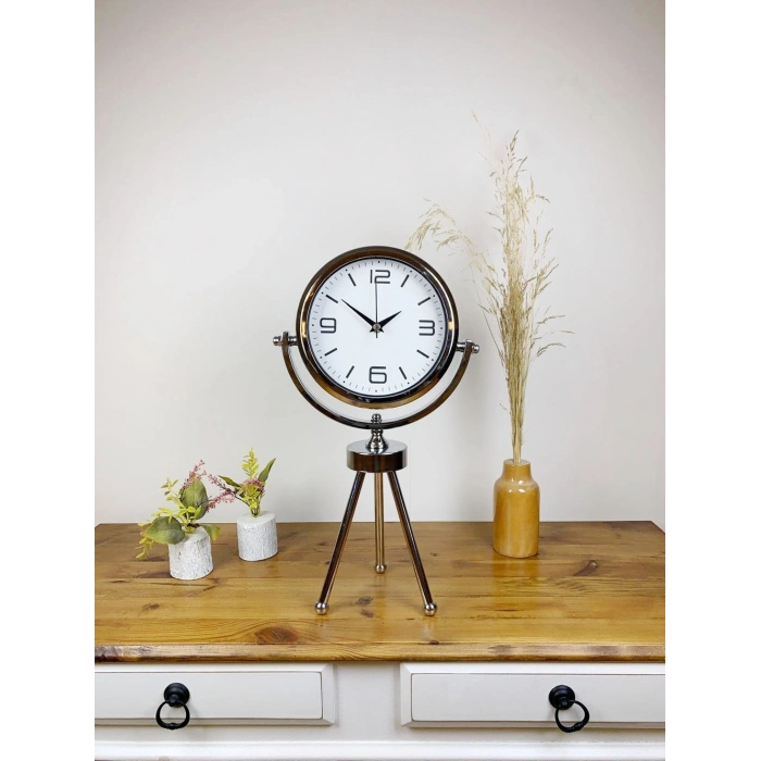 Krom Metal Mini Tripod Modern Masa Saati 45×26 cm