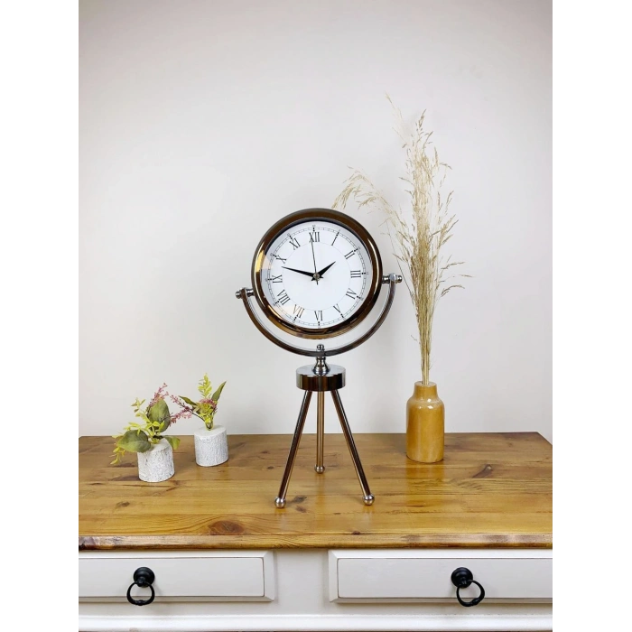Krom Metal Mini Tripod Retro Masa Saati 45×26 cm