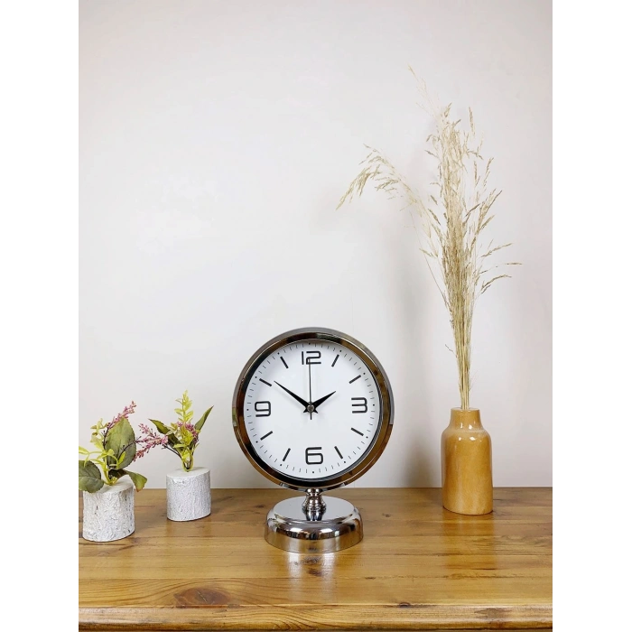 Krom Metal Modern Masa Saati 25×20 cm