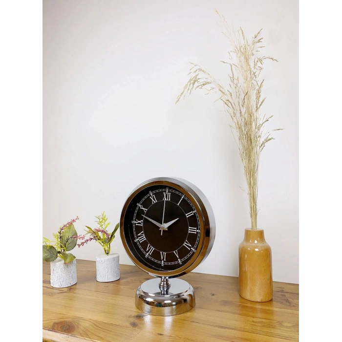 Krom Metal Siyah Retro Masa Saati 25×20 cm