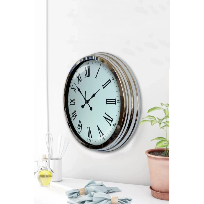 Krom Roma Rakamlı 40 Cm Metal Modern Duvar Saati
