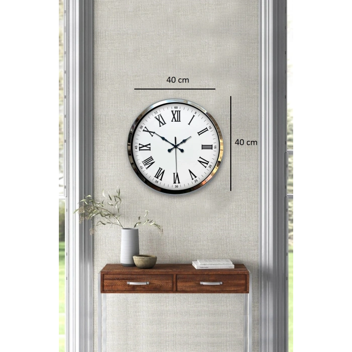 Krom Roma Rakamlı 40 Cm Metal Modern Duvar Saati