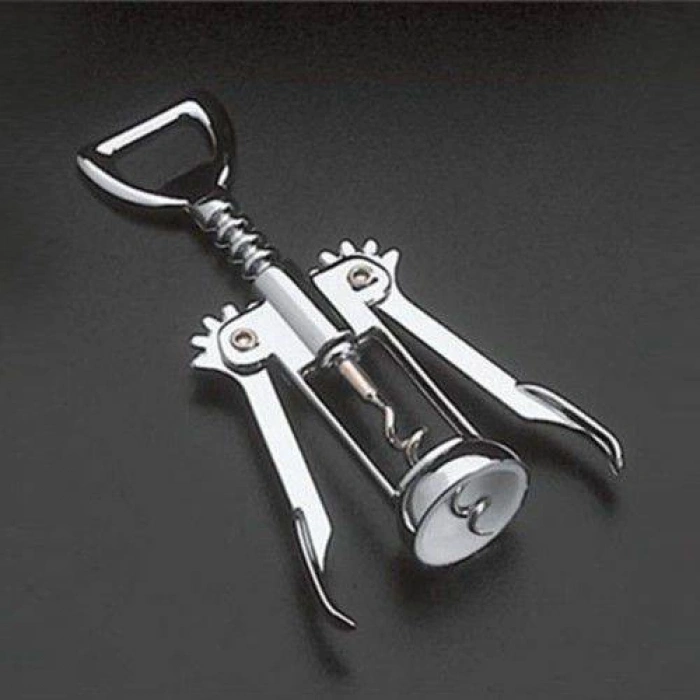 Krom Tirbuşon - 2 Fonksiyonlu Paslanmaz Metal (5365)