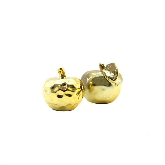Small Apple Design Ornament - Ceramic - Glossy Gold