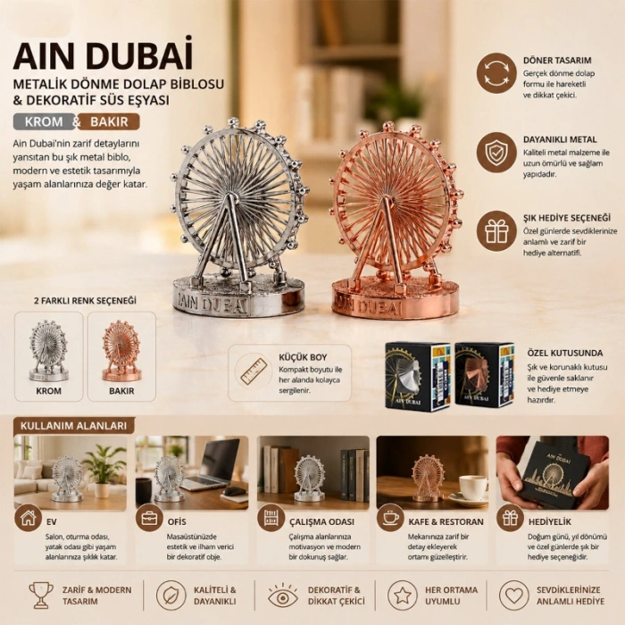 Small Size Metallic Ferris Wheel Figurine - Ain Dubai Figure - Decorative Ornament
