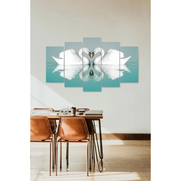 Kuğu Manzarası 5 Parçalı Mdf Tablo 60 x 100