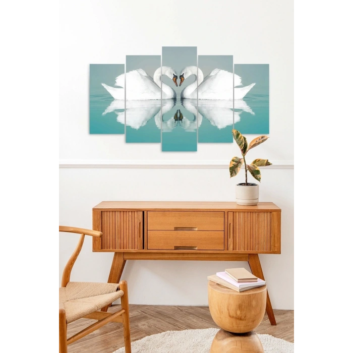 Kuğu Manzarası 5 Parçalı Mdf Tablo 60 x 100