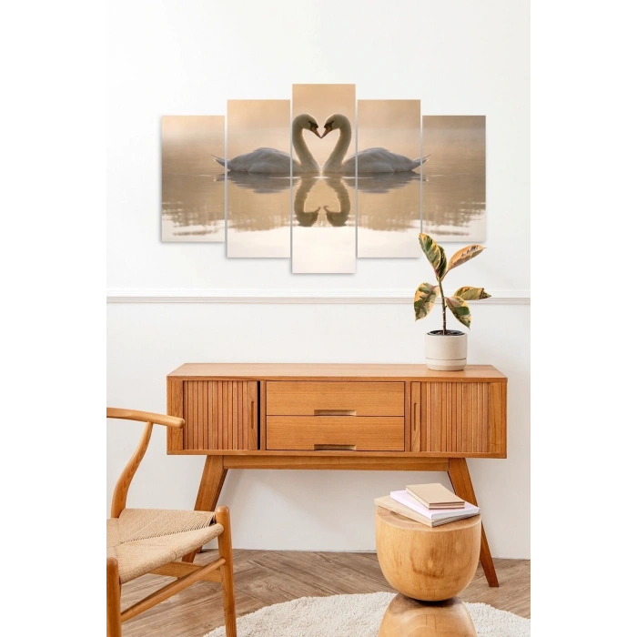 Kuğular Aşk 5 Parçalı Mdf Tablo 60 x 100