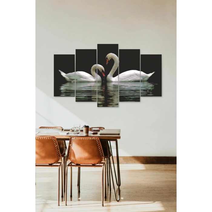 Kuğular Aşk 5 Parçalı Mdf Tablo 60 x 100