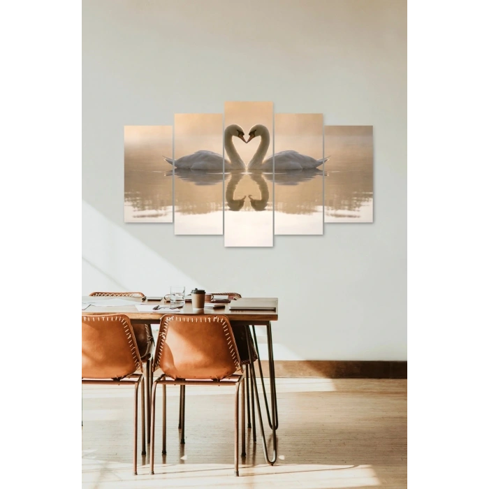 Kuğular Aşk 5 Parçalı Mdf Tablo 60 x 100