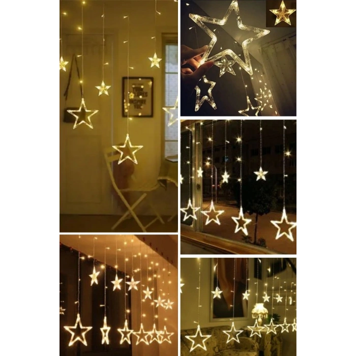 Kumandalı Yıldız Figürlü 12 Sarkıtlı 120 LED Uzaktan Kumandalı Dekor Işık – Masaüstü ve Ortam Aydınlatması