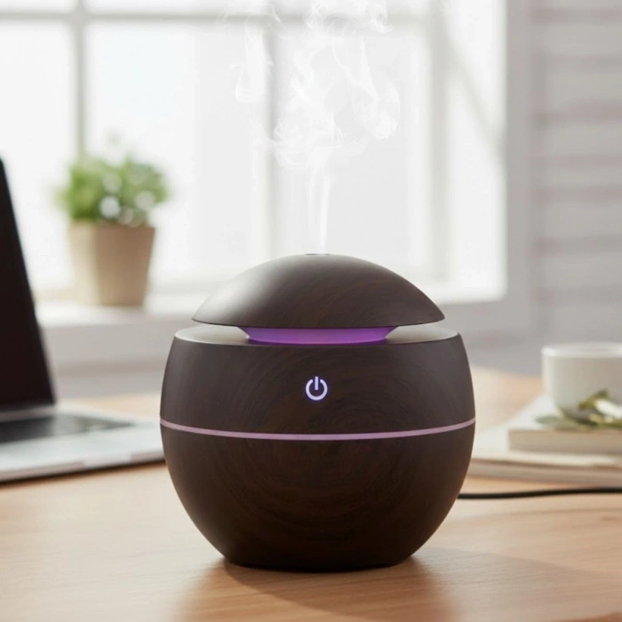 Küre Model Akasya Renk Hava Nemlendirici – Ultrasonik Soğuk Buhar Makinesi, LED Işıklı Masaüstü Oda Nemlendirici