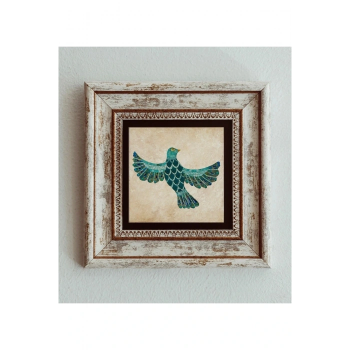 Kuş Çerçeveli Taş Tablo , Çerçeveli Taş Duvar Dekoru 20 cm