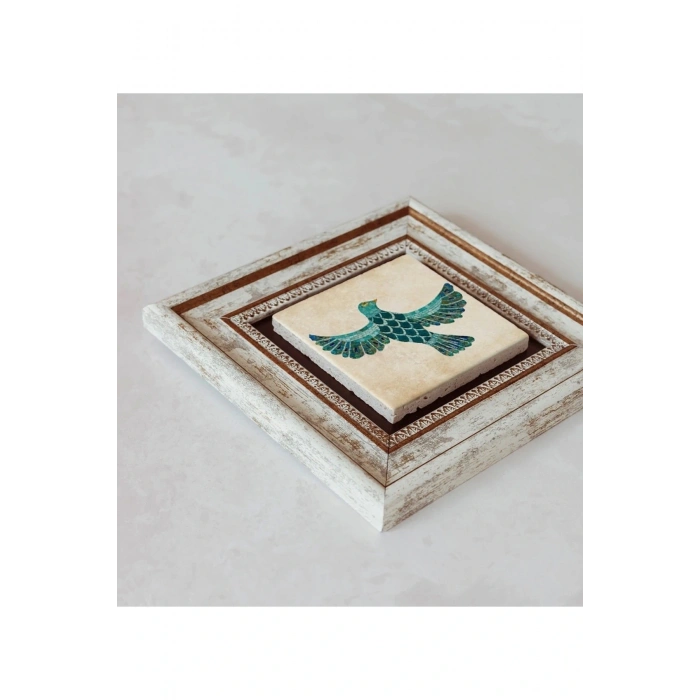 Kuş Çerçeveli Taş Tablo , Çerçeveli Taş Duvar Dekoru 20 cm