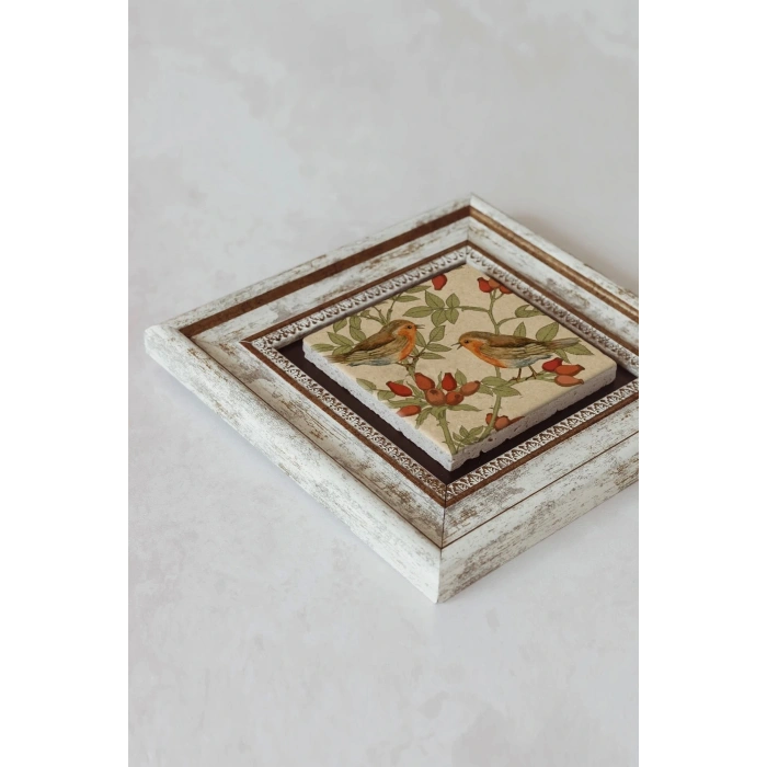Kuş Çerçeveli Taş Tablo , Çerçeveli Taş Duvar Dekoru - Enkcrcvtbl-00091 20 cm