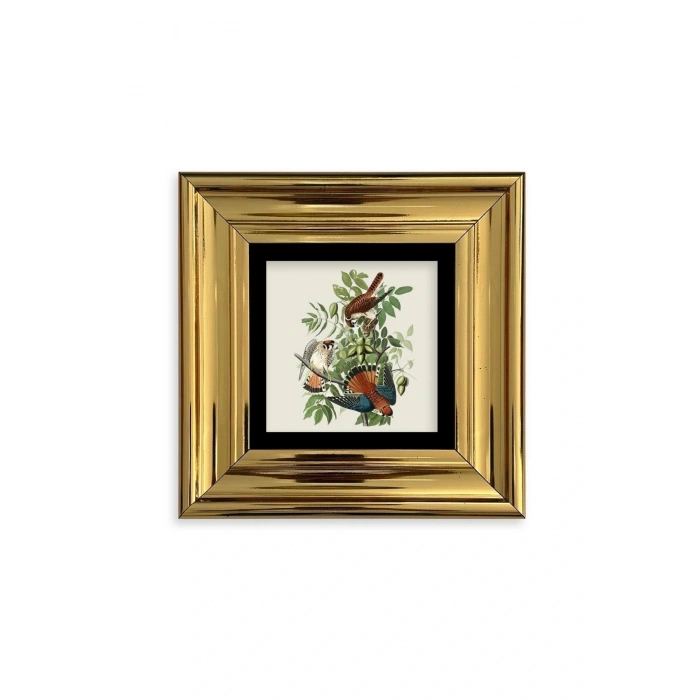 Kuş ve Yapraklar Çerçeveli Taş Tablo 20 cm