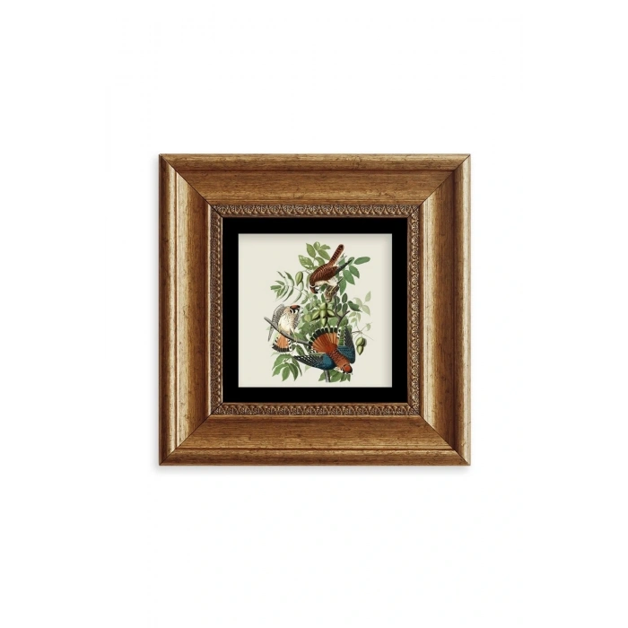 Kuş ve Yapraklar Çerçeveli Taş Tablo 20 cm