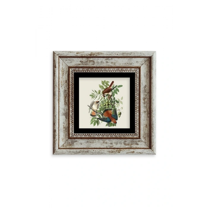 Kuş ve Yapraklar Çerçeveli Taş Tablo 20 cm