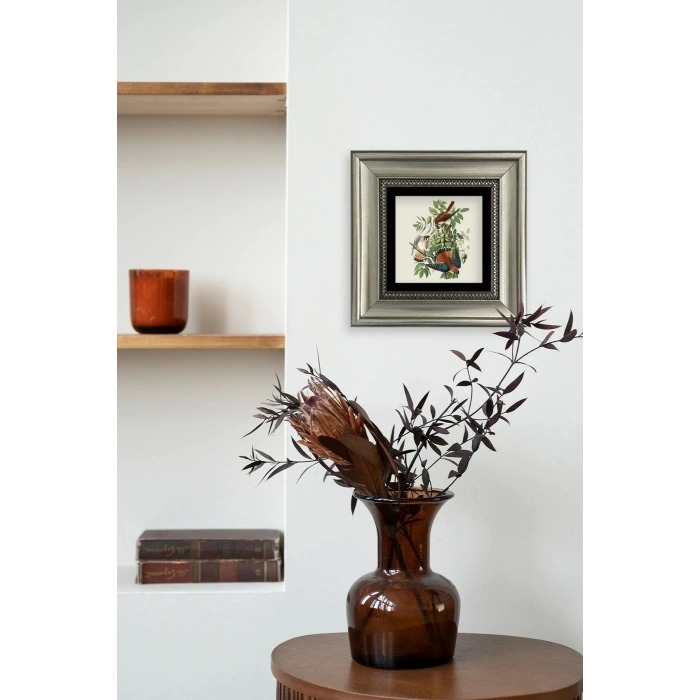 Kuş ve Yapraklar Çerçeveli Taş Tablo 20 cm