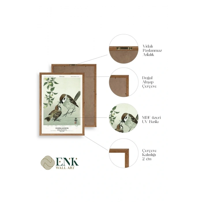 Kuşlar Ahşap Çerçeveli Tablo 17 x 23