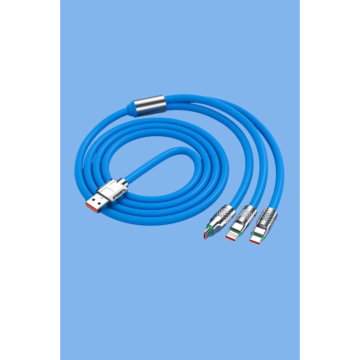 Kutulu  3 Şarj Aleti 1 Arada Çinko Alaşım Hızlı Şarj Kablosu Mavi 3 in 1 (5365)