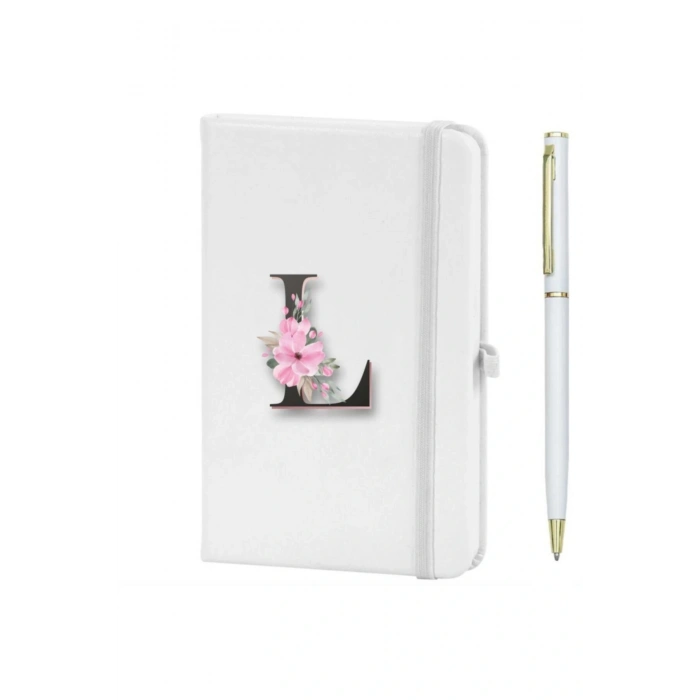 L Harfi Çiçek Desen Baskılı Defter