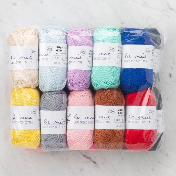 La Mia Mini Mercerized Cotton 20-piece Pack Colored Hand Knitting Yarn - 33825
