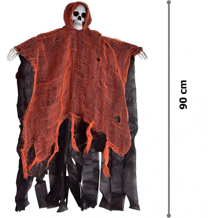 Led Lighted Laughing Sound Activated Spooky Dry Skull Horror Ghost Tassel Decor 90x50 cm (5365)