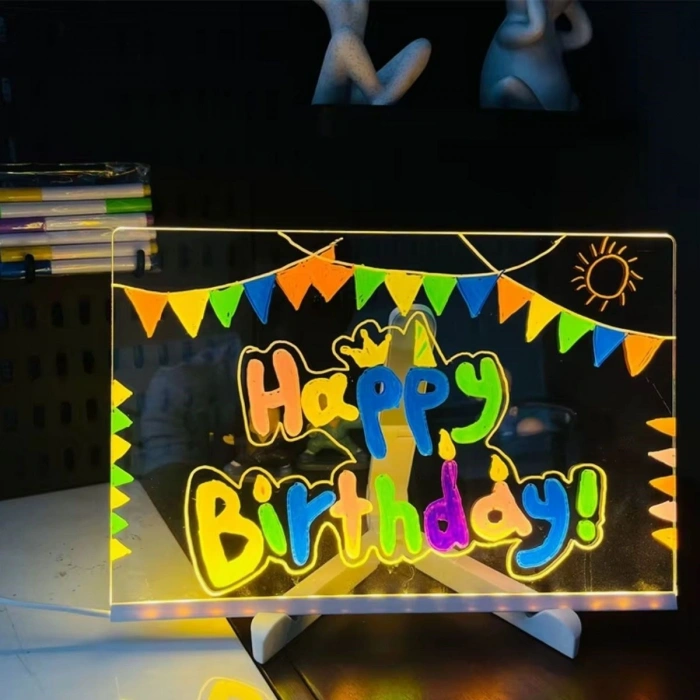 LED Işıklı Kendiliğinden Renkli Fosforlu Kalemli Dikdörtgen Yazı Panosu 20x30 cm (5365)