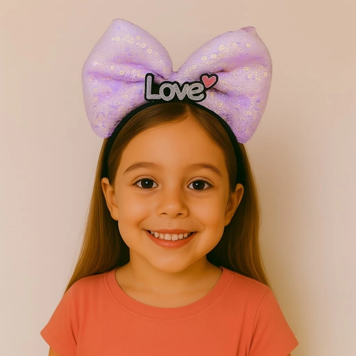 LED Işıklı Love Yazılı Mor Fiyonk Taç – Kız Çocuk Parti Tacı (5365)