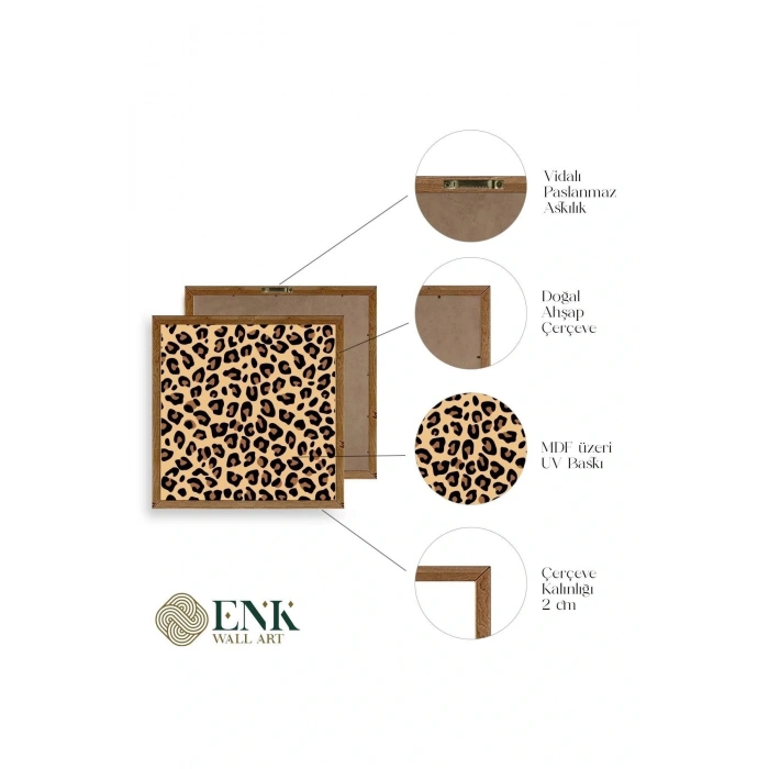 Leopar Deseni Ahşap Çerçeveli Tablo 23 x 23
