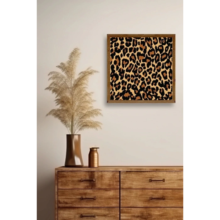 Leopar Deseni Ahşap Çerçeveli Tablo 42 x 42