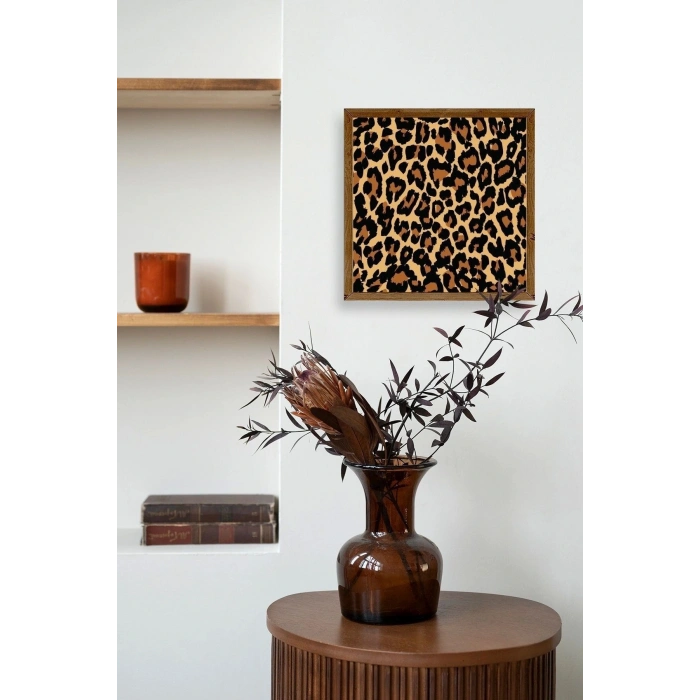 Leopar Deseni Ahşap Çerçeveli Tablo 42 x 42